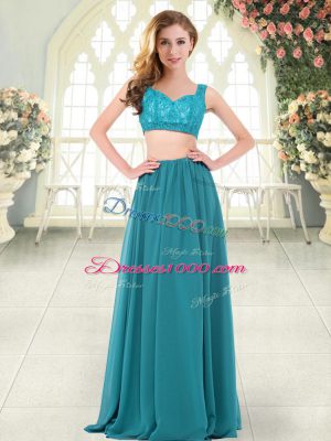 Graceful Teal Sleeveless Beading and Lace Floor Length Womens Party Dresses