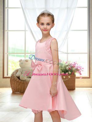 Unique Scoop Sleeveless Zipper Flower Girl Dresses for Less Pink Satin