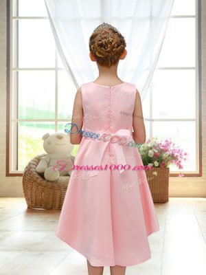 Unique Scoop Sleeveless Zipper Flower Girl Dresses for Less Pink Satin