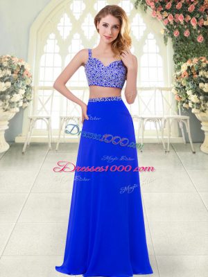 Captivating Royal Blue Zipper Prom Dress Beading Sleeveless Floor Length