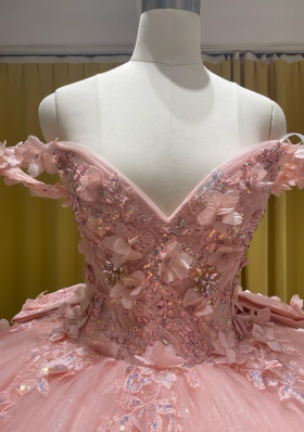 Off the Shoulder Neckline 3D Flowers Quinceanera Dress with Ruffled