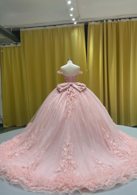 Off the Shoulder Neckline 3D Flowers Quinceanera Dress with Ruffled