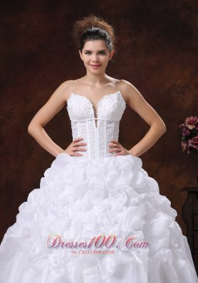 Deep Sweetheart Spaghetti Straps Ruffle Wedding Gown