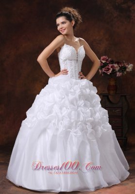 Deep Sweetheart Spaghetti Straps Ruffle Wedding Gown