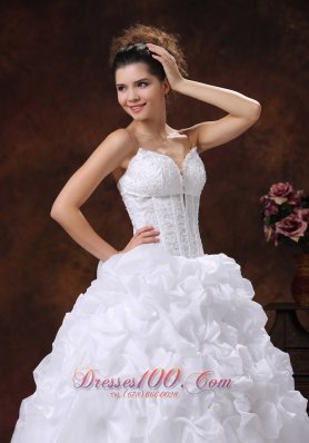 Deep Sweetheart Spaghetti Straps Ruffle Wedding Gown