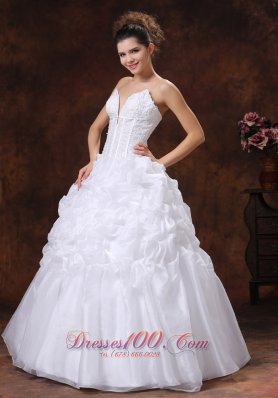 Deep Sweetheart Spaghetti Straps Ruffle Wedding Gown