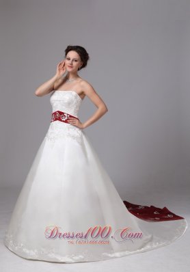 Extravagant Wine Red church wedding Dress Fall Train