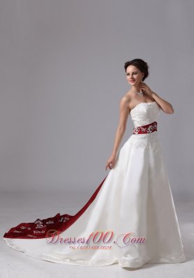 Extravagant Wine Red church wedding Dress Fall Train