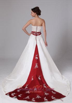 Extravagant Wine Red church wedding Dress Fall Train