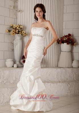 Mermaid Beading Brush Train Strapless Bridal Gown