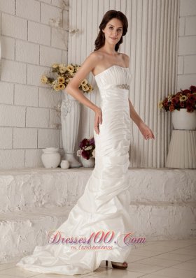 Mermaid Beading Brush Train Strapless Bridal Gown