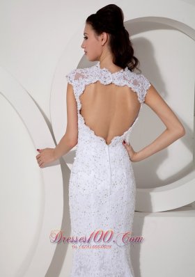 Mermaid V-neck Lace Wedding Dress with Brush Train