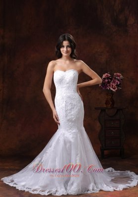 Spring Lace Mermaid Brush Train Sweetheart Bridal Gown