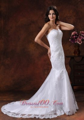 Spring Lace Mermaid Brush Train Sweetheart Bridal Gown