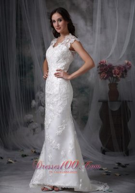 Sheath Lace Brush Train Wide Straps Wedding Dress