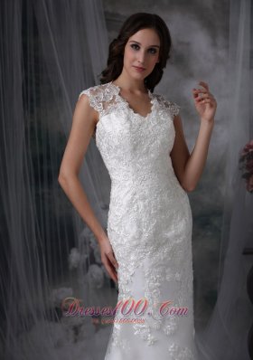 Sheath Lace Brush Train Wide Straps Wedding Dress