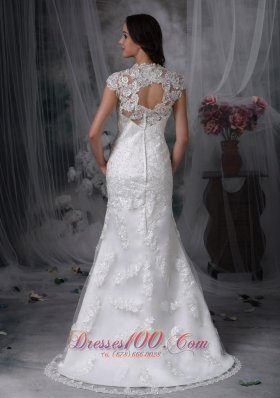 Sheath Lace Brush Train Wide Straps Wedding Dress