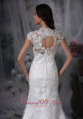 Sheath Lace Brush Train Wide Straps Wedding Dress