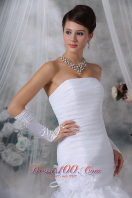 Ruch Bodice Mermaid Wedding Dress Layered Brush Train