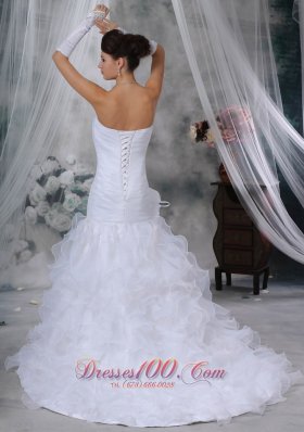 Ruch Bodice Mermaid Wedding Dress Layered Brush Train