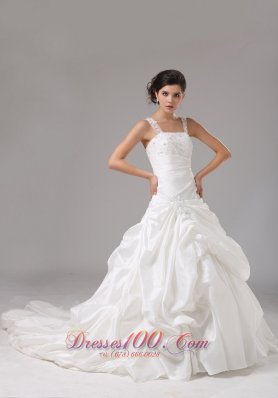 A-line Bridal Gown Embroidery Pick-ups with Straps