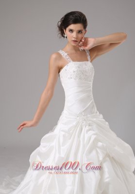 A-line Bridal Gown Embroidery Pick-ups with Straps