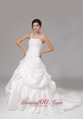 A-line Bridal Gown Embroidery Pick-ups with Straps