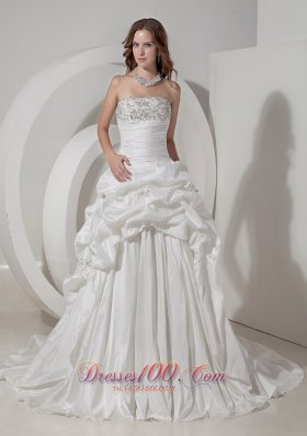 Wedding Gown A-line Chapel Train Teffeta Beading Pick-ups