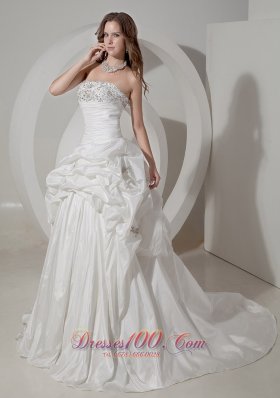 Wedding Gown A-line Chapel Train Teffeta Beading Pick-ups