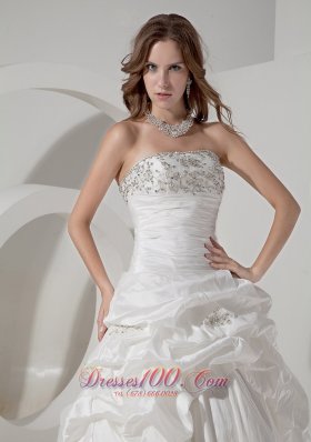 Wedding Gown A-line Chapel Train Teffeta Beading Pick-ups