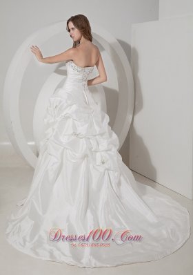 Wedding Gown A-line Chapel Train Teffeta Beading Pick-ups