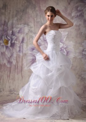 Wedding Dress Organza Beautiful Layered Chapel Train Bodice