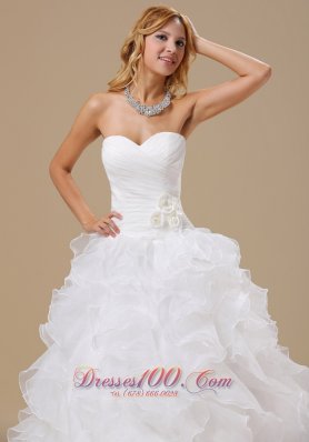 Sweetheart Ruffles Train Hand Made Flower Wedding Dress