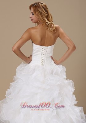 Sweetheart Ruffles Train Hand Made Flower Wedding Dress