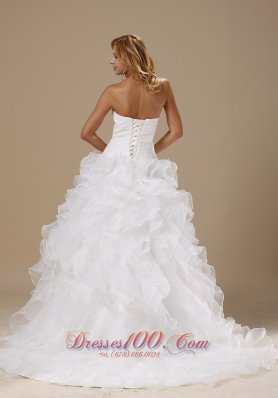 Sweetheart Ruffles Train Hand Made Flower Wedding Dress