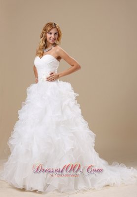 Sweetheart Ruffles Train Hand Made Flower Wedding Dress