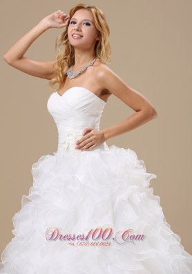 Sweetheart Ruffles Train Hand Made Flower Wedding Dress