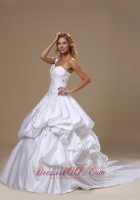 One Shoulder Wedding Gown Court Train Pick-ups