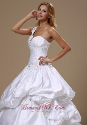 One Shoulder Wedding Gown Court Train Pick-ups