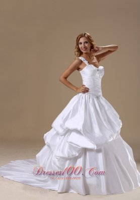 One Shoulder Wedding Gown Court Train Pick-ups