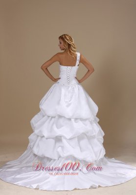 One Shoulder Wedding Gown Court Train Pick-ups