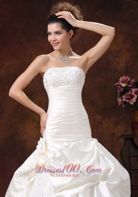 Champagne Mermaid Ruched Bodice Train Wedding Dress