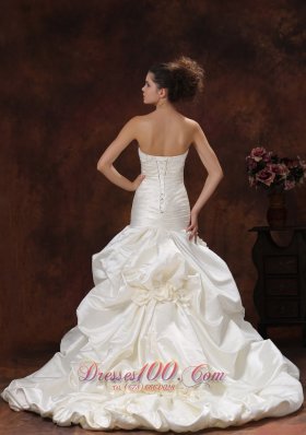 Champagne Mermaid Ruched Bodice Train Wedding Dress