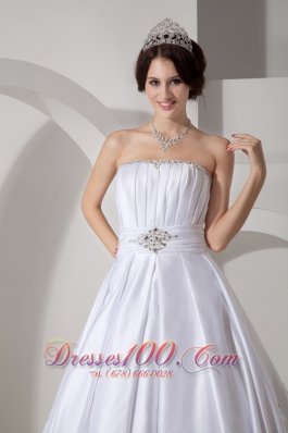 A-line Ruched Bodice Beading Sash Wedding Dress Taffeta