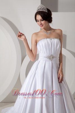 A-line Ruched Bodice Beading Sash Wedding Dress Taffeta