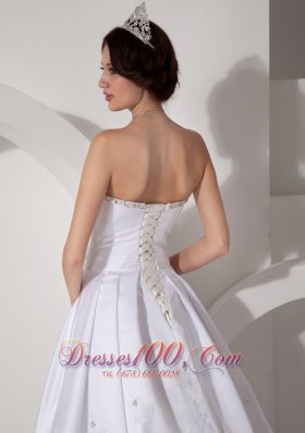 A-line Ruched Bodice Beading Sash Wedding Dress Taffeta