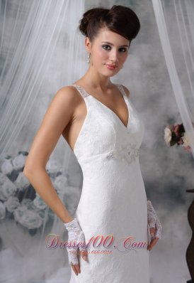 V-neck lace Decorate Column Wedding Dress