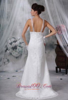 V-neck lace Decorate Column Wedding Dress