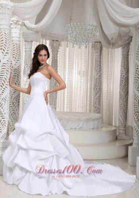 A-line Taffeta Pick-ups Bridal Gown with Court Train