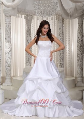 A-line Taffeta Pick-ups Bridal Gown with Court Train